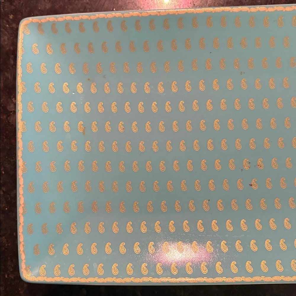 Williams Sonoma Aqua Platter with gold paisley